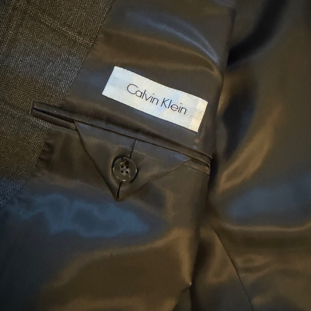 Calvin Klein Blazer Dark Grey Glen Plaid Two Button Sport Coat Preppy Mens 44R - Picture 8 of 13